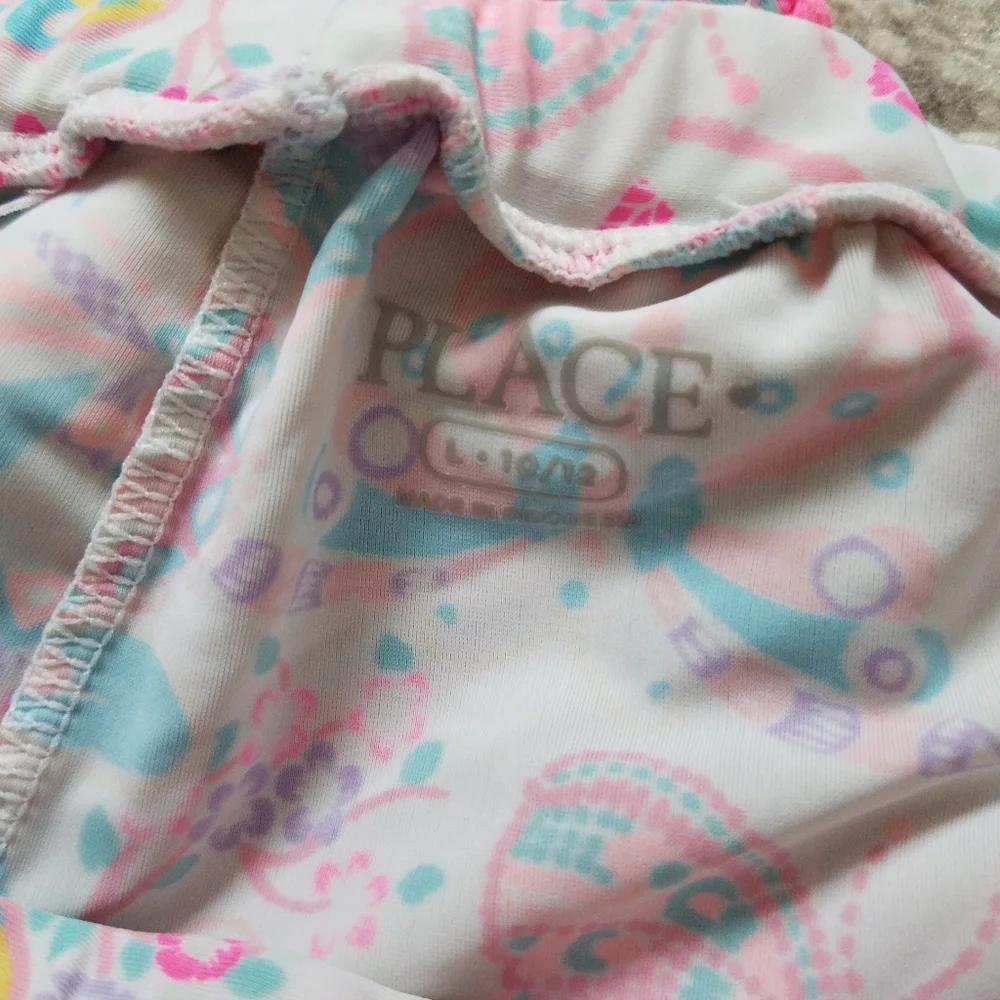 Children's Place Pink/White Kids Butterfly Tankini Set 3 Piece Girls Large 10/12